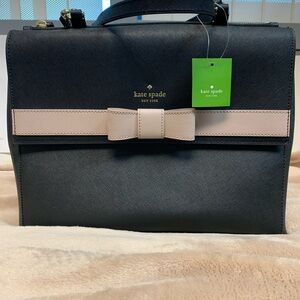 NWT Kate Spade New York Kirk Park Saffiano Purse With Bow Black And Almond Color
